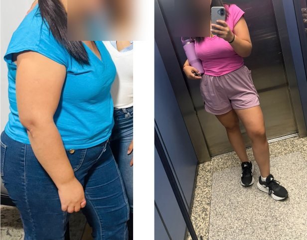 Antes e depois de outra aluna acompanhada pela treinadora Thallita Moura